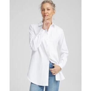 Chicos No Iron Button Down Tunic Blouse Womens Size 3 White Career Office Chic